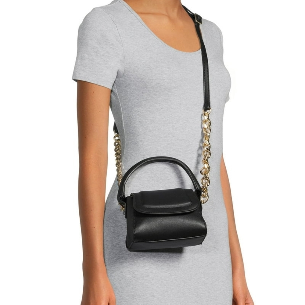 Mini Structured Black Crossbody Bag w/ Gold Chain – NWT